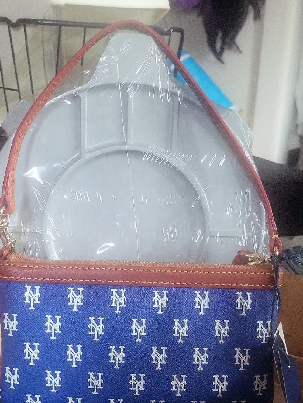 Dooney & Bourke Blue Crossbody with Tan Trim and Gold Accents